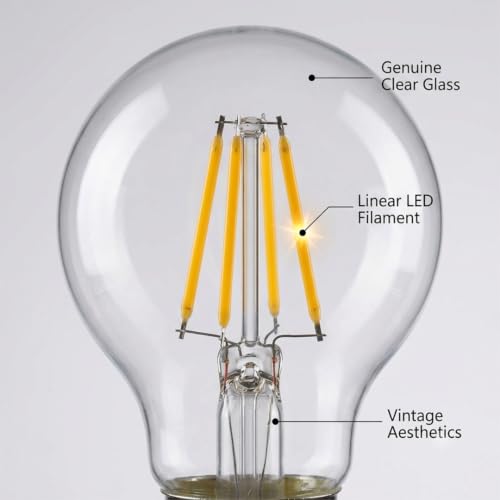 Image of Fizzytech G80 LED Filament Globe Bulb, Warm White 3500K, Clear Glass Decorative Edison Light, E26 /E27 Standard Base, Energy Efficient Lamp for Home, Bedroom, Living Room, Cafe & Restaurant - Pack of 4