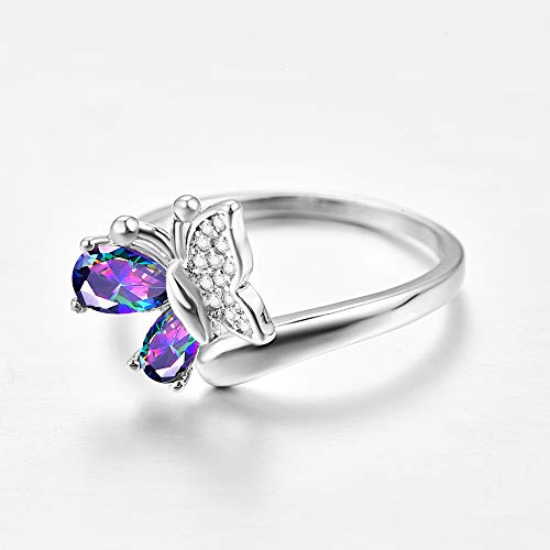 Narica 925 Sterling Silver Filled Pear Cut Butterfly Birthstone Cz Rings Rainbow Topaz Band For Girls Teens Size 6 #TOP4