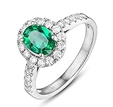 KnBoB Ring 0.85ct Oval Natural Emerald Engagement Ring Proposal Ring Silver Green Emerald Size P 1/2 Ring for Women 18K Gold