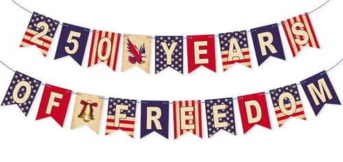 US 250th Anniversary Decorations – 250 Years of Freedom Banner Red White Blue Patriotic Garland for 4th of July Independence Day Decorations, Memorial Day, Veterans Day, Patriotic Party Supplies