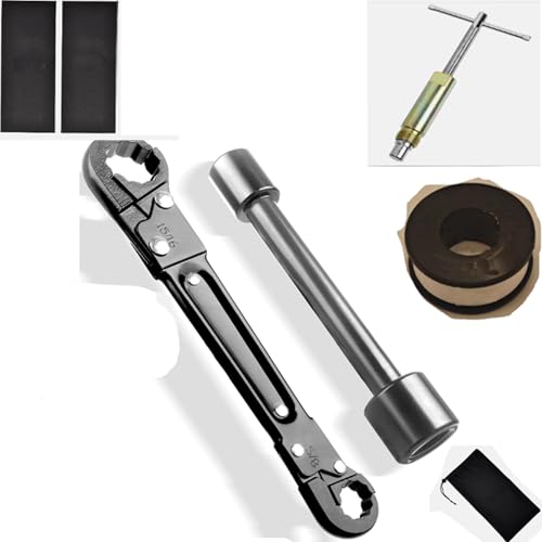 Image of 7 Pcs Plumbing Tools Kit, 1 /2-Inch Compression Sleeve Puller & Angle Stop Wrench, ,Professional Plumbers Wrench, two Sandpaper, And A Retractable Storage Bag For Use Involving Damage Or Corrosion.