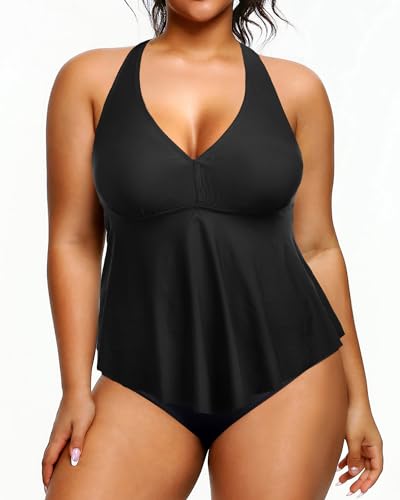 Holipick Plus Size Two Piece Swimsuits High Waisted Bathing Suits for Women Halter Tankini Top with Bottoms4