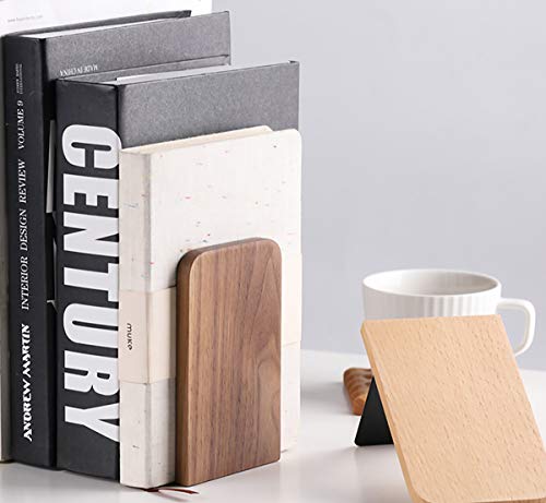Nicunom 2 Pairs/4 Pieces Wood Bookends, Non Skid Black Walnut Book Stand For Home Office School, L-Shaped Book Ends Perfect For Books, Dvd's, Cd's, Video Games #TOP5