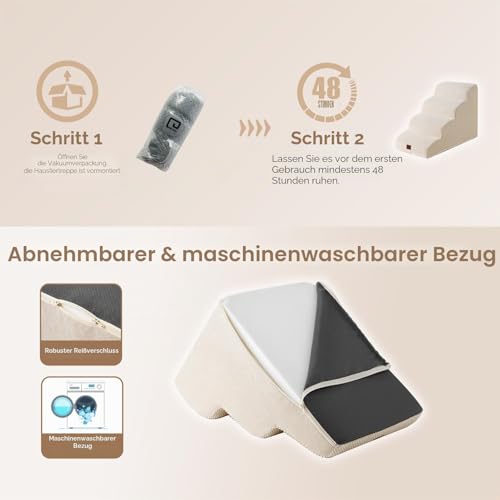 EHEYCIGA Hundetreppe für Kleine Hunde 50 cm Hoch, 4 Stufen, Beige