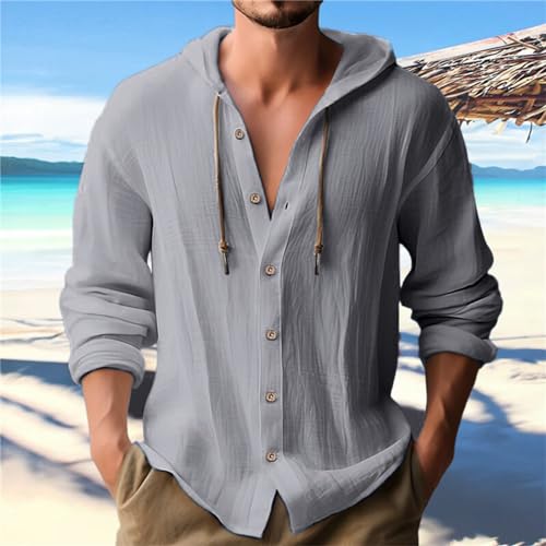 Muscularfit Men's Fashion Hoodies & Sweatshirts Drawstring Casual Long Sleeve Cotton Linen Shirts Fashion Button Down Hoodies2