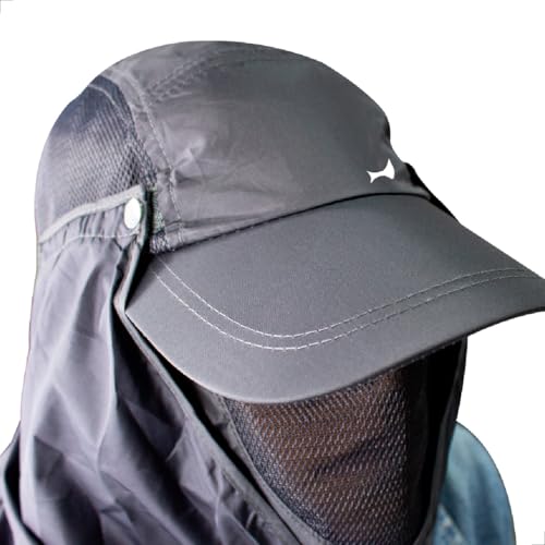 Chapéu Boné Pesca Caça Caminhada Camping Trilha Proteção Solar Pescoço Nuca Rosto Mosquiteiro (Cinza