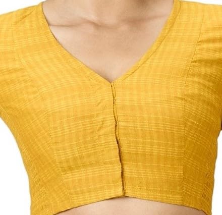 Image of Studio Shringaar Women Cotton Half Sleeve Madras Checks Saree Blouse with Stretchable Sides