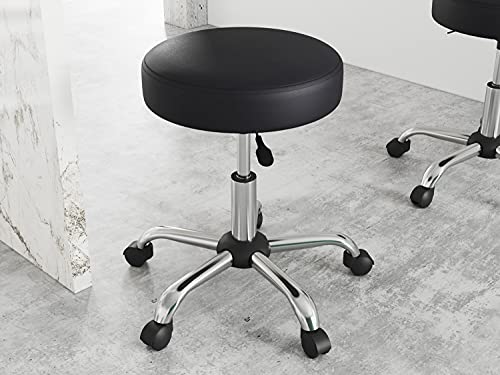 Imusee Rolling Stool Swivel Salon Shop Stool Chair Adjustable Drafting Stool Massage Spa Stool With Pu Leather Cushioned In Black #TOP2