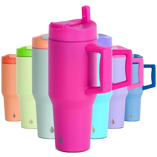 Image of Elemental 100% Leak Proof 32oz Tumbler with Handle & Straw Travel Mug | Stainless Steel Double Wall Insulated Tumbler for Hot and Cold Beverages with Sip & Straw Lid