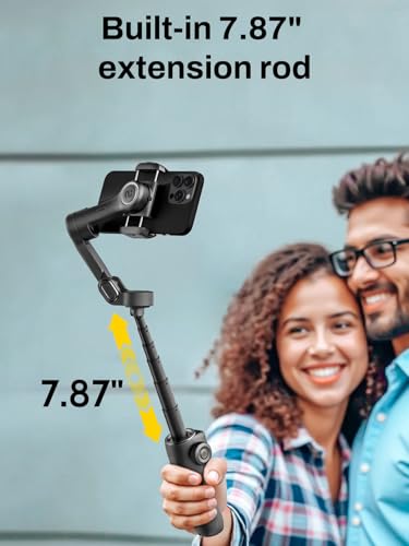 Image of AOCHUAN 3-Axis Gimbal Stabilizer for iPhone, Smartphone Gimbal w /7.8 inch Extension Rod, OLED Display, Phone Stabilizer w /Face Tracking, Gesture Control, Video Record for iPhone & Android - Smart V8 Black