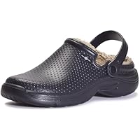 Tamancos masculinos femininos forrados à prova d'água, chinelos de inverno para casa, quente, felpudo, antiderrapante, sapatos de jardim para ambientes internos e externos, Preto, 14.5 Women/13 Men