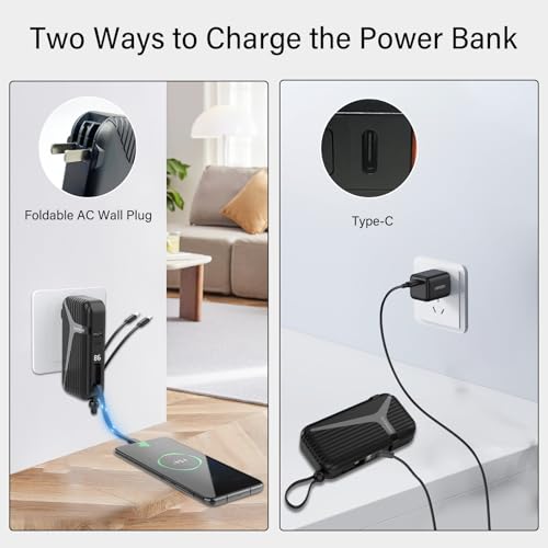 Shdnxasj Portable Charger With Built In Cable And Ac Wall Plug,10000 Mah External Battery Power Bank thumb #3