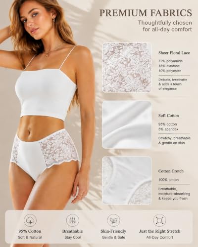 Image of Sexy Underwear for Women Cotton High Waisted Brief Lady Lace Panties 6 Pack