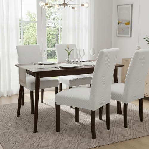 Image of House of Quirk Elegant Jacquard Chair Cover - 220 GSM Stretch Fabric, Universal Fit, Washable Short Dining Seat Protector Slipcover (Grey, Pack of 4)