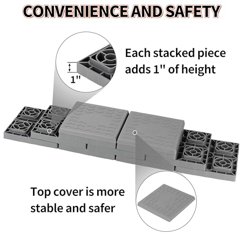 OULEME 12 Pack RV Leveling Blocks, Stackable Jack Blocks, Interlocking Leveling Pads with Carrying Bag, for Camper Travel Trailer, Gray by OULEME - Image 5