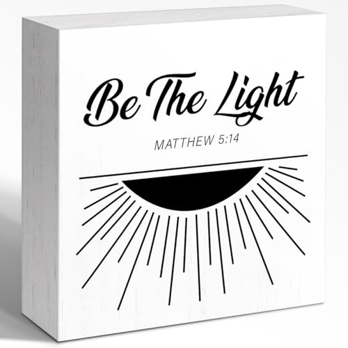 WUZYOU Christian Matthew 5:14 Wooden Box Sign 5x5x1 INCH, Be the Light Scripture Sign, Bible Verse Home Art, Inspirational Shelf Display, Sunday School Classroom Decor