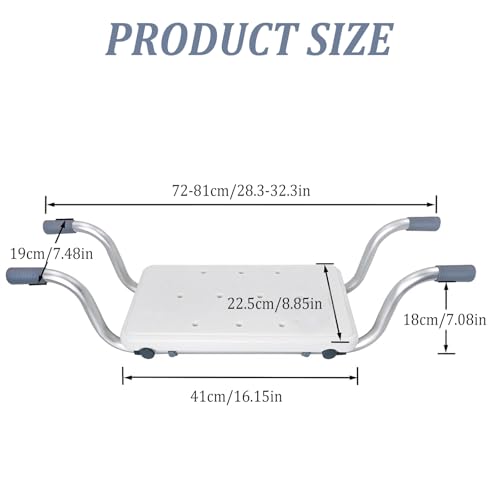 Badewannensitz Senioren Duschsitz Duschbank für Badewanne, Ausziehbare 72-82cm Badewannenbretter Tragfähigkeit 136 kg Wannensitz, Aluminium, Rutschhemmend Duschsitz, Weiß
