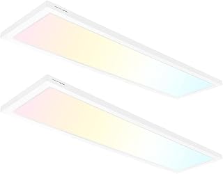 hykolity 1x4 FT LED Flat Panel Selectable CCT Flush Mount Light,4800lm,48W Dimmable Ultra Slim Edge-Lit Ceiling Light, 3000K/4000K/5000K Built-in Driver Surface Mount Lights for Kitchen Garage,2 Pack