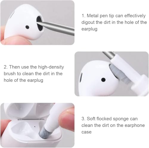 Image of Cerlink Airpod Cleaner Kit Cleaning Tool 3 in 1 for Airpods iPhone Earbud Case with Soft Brush Flocking Sponge Clean, Multi-Function Cleaners Pen Ear Bud Air Pod Pro Headphone Phone Speaker Earbuds