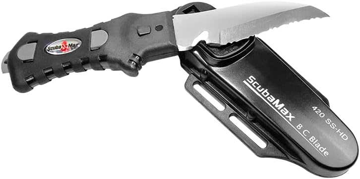 ScubaMax Compact Scuba Diving Knife, Stainless Steel Drop Tip BCD Knife, 420 Stainless Steel Blade, Compact Knife for Scuba Diving, Outdoor, & Survival Use