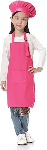 TOPTIE Juego de delantal y sombrero de chef para niños delantal de cocina ajustable de algodón para niños S-XXL