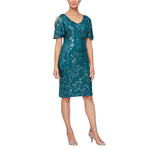 Image of Alex Evenings Women's Short Cold Shoulder Flutter Sleeve Dress (Petite Regular)
