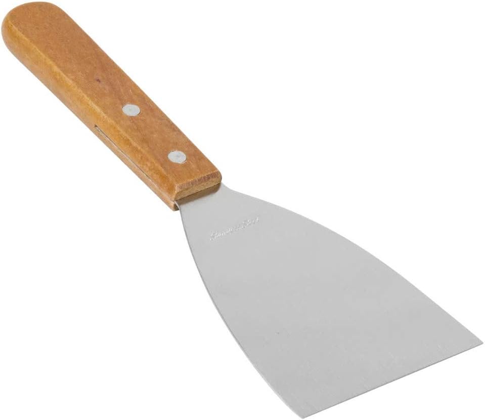 8-Inch Grill Scraper with 3-Inch Blade, Stainless Steel Slant Edge Griddle Scraper with Wooden Handle, Commercial Scraper by Tezzorio