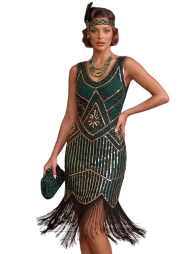 Image of Plus Size 1920s Vintage Fringed Gatsby Sequin Beaded Tassels Hem Flapper Dress for Women