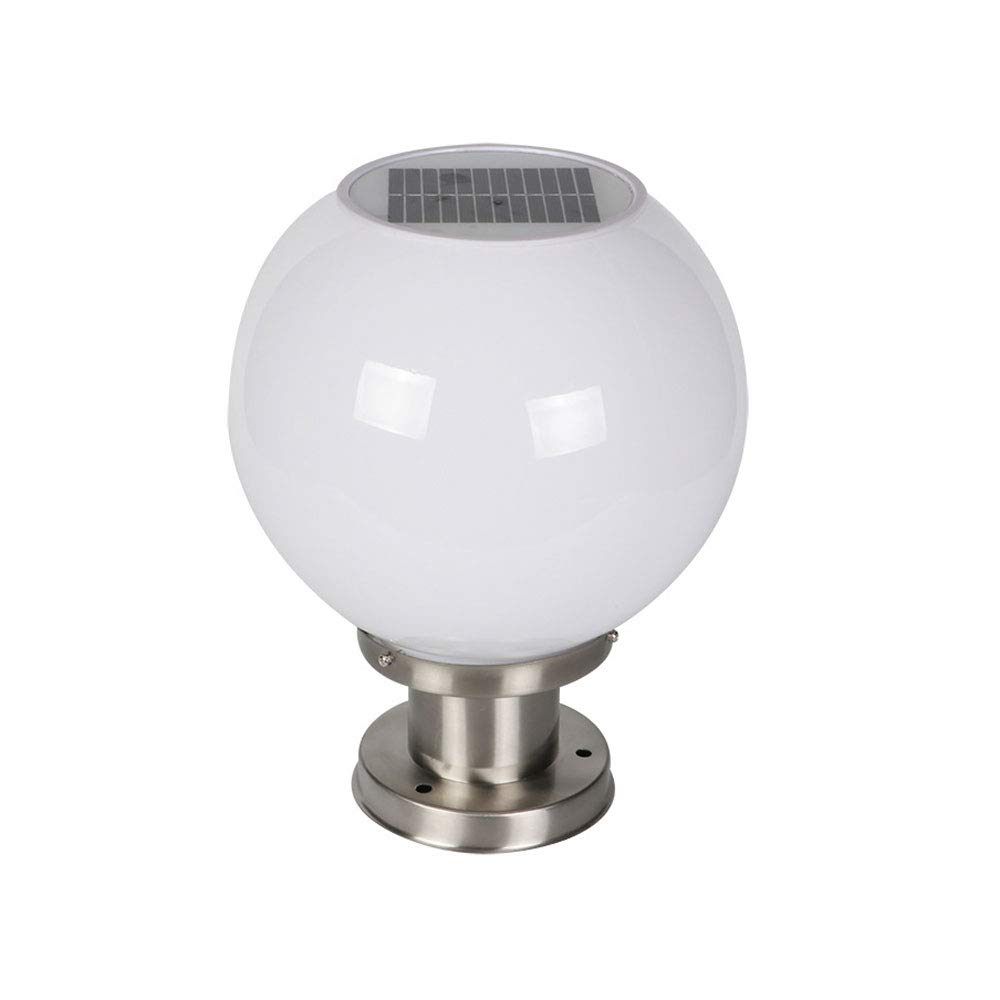 WFZRXFC Modern And Simple White Solar Post Light Silver Stainless Steel Base Outdoor Post Lamp Easy To Install, Waterproof And Rustproof Pole Lantern For Gateposts, Porches, Yards Column Light