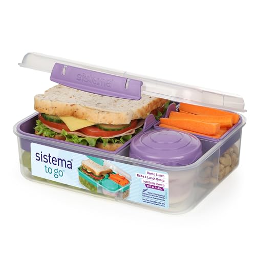 Sistema TO GO fiambrera bento | Fiambrera con tarrina para yogur o fruta | 1,65 l | Sin BPA | Morado [21690-9T]