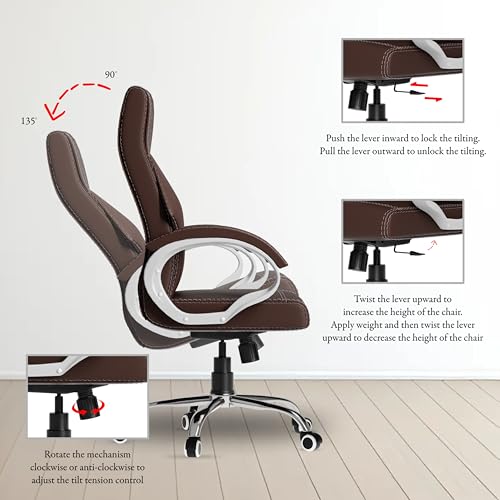 Image of FUGO FG21 Ergonomic Office Chair,Adjustable Height,Cushioned Back&Seat,Tilting Mechanism,Heavy Duty Metal Base,Dual Nylon Casters,Comfortable Desk Chair for Work,Home Office,3-Year Warranty (Brown)