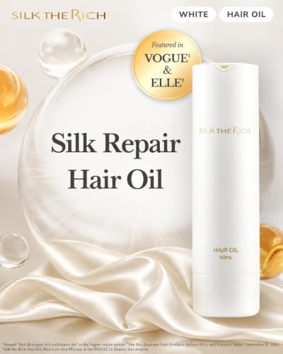 SILK THE RICH Hair Oil Heat Protectant & Split End Repair, Salon-Quality Treatment with Argan Oil for Frizzy, Curly, Damaged, Dry Hair, Fragrance Scalp Moisture, Travel Size, White (1.7 fl oz, 50ml) - Image 2