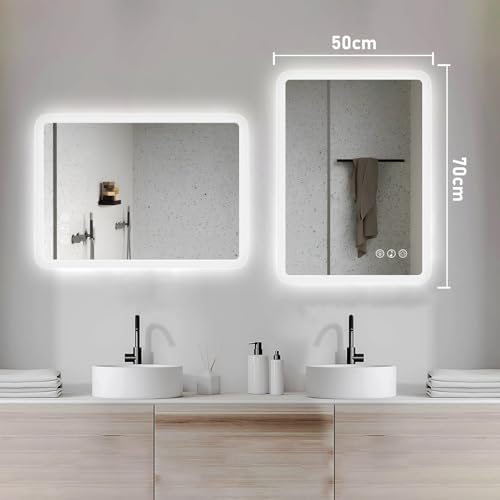 Miniatura 7 de Ratsamee Bluetooth Espejo Baño con Luz 50x70cm, Espejos de Baño con LED con Antivaho, Regulable, 3 Colores Luz, Función Memoria