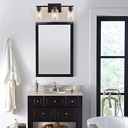 Atocif Bathroom Light Fixtures, 3 Light Bathroom Vanity Light, Farmhouse Wall Sconces With Cylinder Glass Shade, Black Vanity Lights For Living Room, Bedroom, Kitchen, Stairs #TOP1