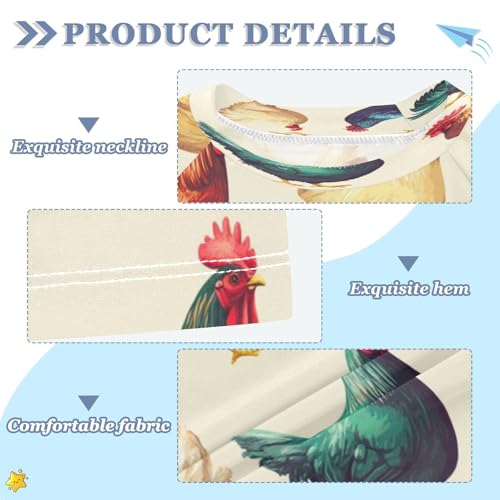 Boys Short Sleeve T-Shirts Chicken Rooster Real Rashguard Kids Swim Shirts Sun UPF 50+3