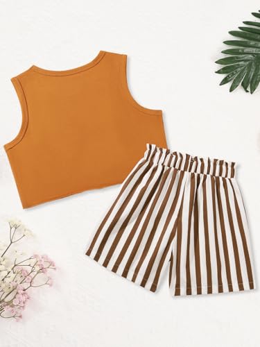 Image of Girls 2-Piece Summer Short Set, Textured Striped Crewneck T-Shirt and Casual Outfit for 5-14 Years