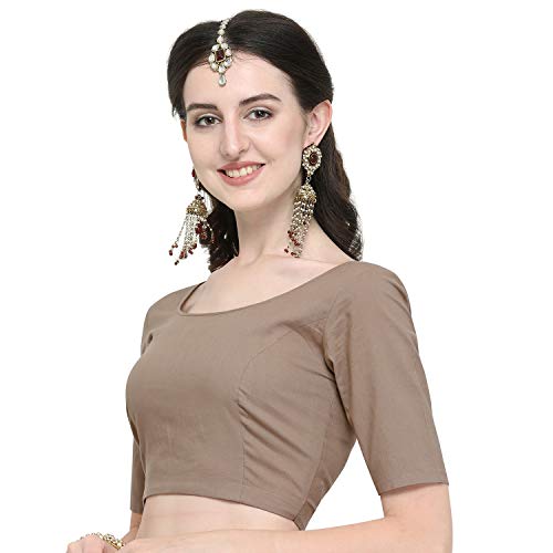 Image of Janasya Women's Plain Pure Cotton Stitched Blouse