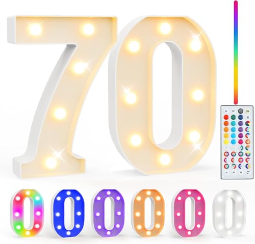 Ledido 35 Color Changing Light up Number - LED Light Up Marquee Numbers Sign for 70th Birthday Decoration Gifts, LED Number Lights for Wedding Anniversary Grad Home Bedroom Party Decor,Number 70