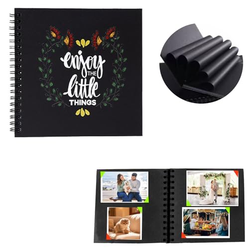 Album de Fotos Scrapbook Espiral 40 Páginas para Pegar y Escribir   17 * 17cm DIY Scrapbooking Album para Regalo de Cumpleaños (enjoy the little things)