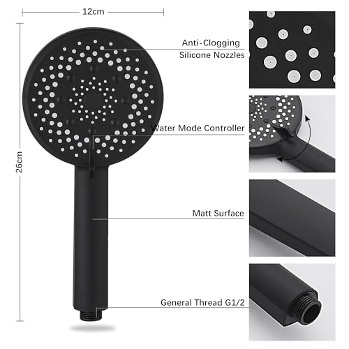 Mitigeur baignoire design noir mat avec douchette et flexible PVC
