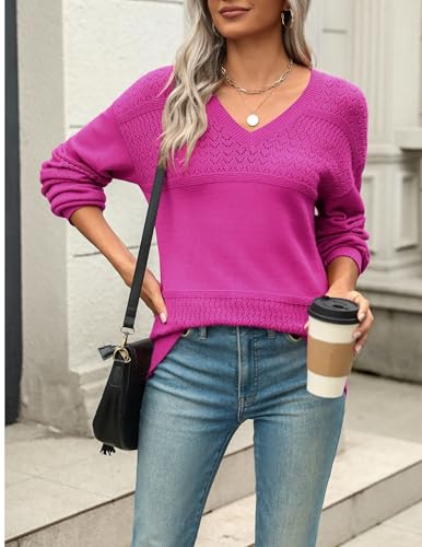 Image of Zeagoo Womens 2026 Fall Sweaters Casual Long Sleeve Ribbed Knit Pullover V Neck Lightweight Crochet Pullover Sweater Top