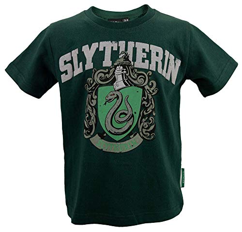 Licensed Kids Unisex Harry Potter Slytherin T-Shirt – Official Hogwarts House Crest Tee with Raised Puff Print – Ages 1 to 13 Years, Green (UK, Age, 9 Years, 10 Years, Regular, Green)