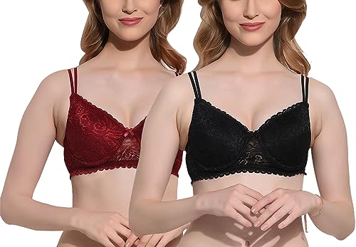 Image of FIMS - Fashion is my style Women Cotton Lycra Floral Lace Lightly Padded Bra Wired Seamless Fullcoverage Multicolor Cup- B