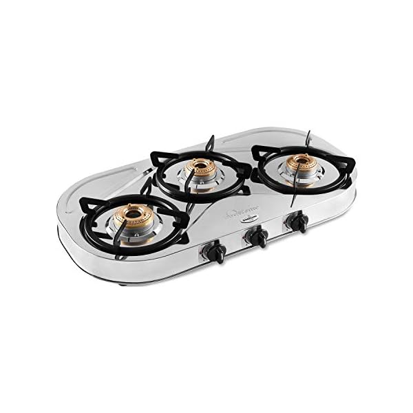 Sunflame SHAKTI STAR 3B SS 3 Burner Gas Stove (Manual Ignition, Silver