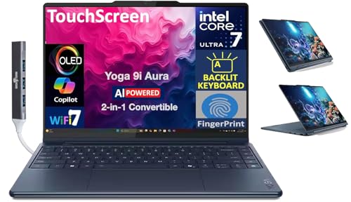Lenovo Yoga 9i Aura Edition HIGH Performance 2-in-1 Laptop 14.0' Touchscreen OLED 2.8K Display (Intel Ultra 7-258V, 32GB LPDDR5X, 1TB SSD, Backlit KB, Fingerprint, Win11Pro) w/DKZ USB Port Expander