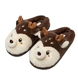 Weihnachts Hausschuhe Damen, Gemütliche Winter-Hausschuhe für Schuhe mit Kunstfellfutter und Sohle für drinnen und draußen, bequem, weich, ideal (Coffee, 42-43)