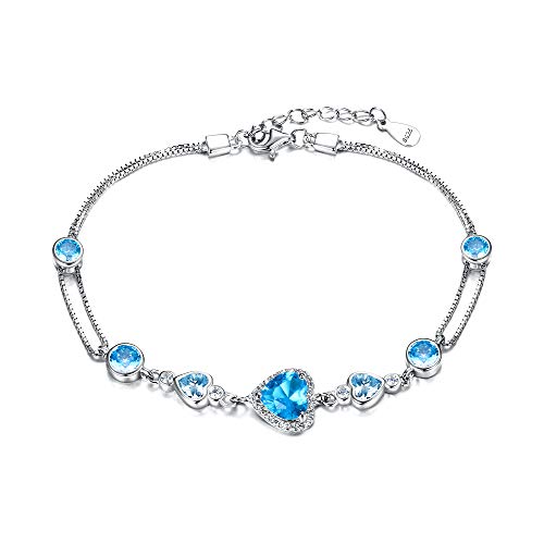 EleQueen 925 Sterling Silver Cubic Zirconia Round Heart Bridal Box Chain Link Bracelet