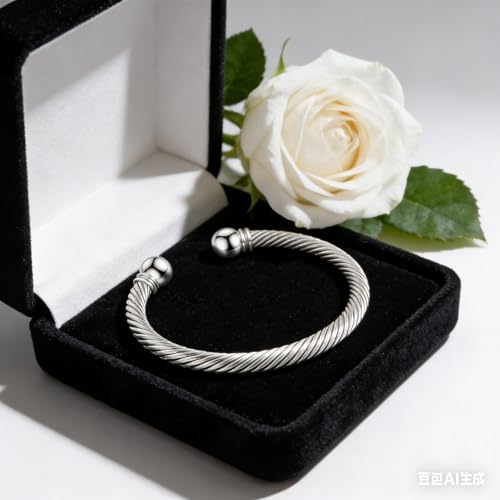 Image of Decpro Exquisite Vintage Twisted Cable Cuff Bangle, Adjustable Stainless Steel Bracelet for Women, Elegant Jewelry Gift for Women
