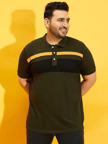 Image of Bigbanana Men Plus Size Colorblock Olive Short Sleeve Polo Tshirt