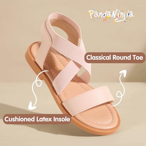 Image of PANDANINJIA Girls Sandals Slip-on Elastic Ankle Cross Strappy Gladiator Dress Sandals Flats Summer Shoes Little Big Kids Sandals